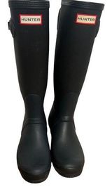 Hunter Ribbed Rain Boots Sz 6 Men 7 Women Navy And Black Photo 0