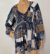Mellóday Boho Paisley Patchwork Print Smocked Tunic Mini Baby Doll Dress Size M Photo 0