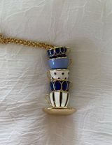 Tea Time 5cups Set  Blue Enamel Gold Pendant Photo 0