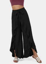 NWT  Black Breezeful High Waisted Tie Front Ruffle Pants Large Photo 0