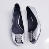 Tory Burch Silver Leather Wedge Pumps Photo 0