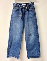 Zara Cotton Blend High Waisted Belted Denim Straight Jeans Blue Womens Size US 4 Photo 0