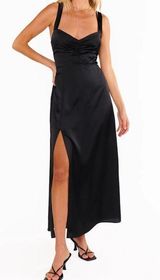Show Me Your MuMu Mina Midi Dress Black Luxe Satin Women’s Sz S Photo 0