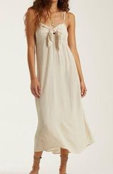 Billabong Twist Tie Front Striped Sleeveless Midi Dress Cream Sz M Photo 0