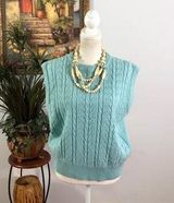 Leslie Fay VTG Sweater Vest XL Academia Knit Cable Wool Blend Green Round Neck Photo 0