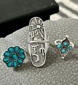 3 Piece Squash Blossom Southwestern Turquoise Ring Set Photo 0