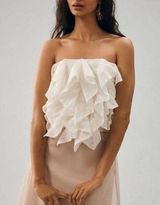 NEW By Anthropologie Strapless Ruffle Ivory Top-sz Large Photo 0