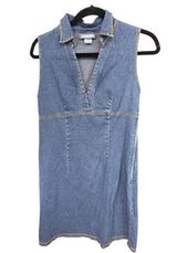 Denim sleeveless mini dress collared size large western cowgirl Blue Photo 0
