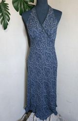J Crew Blue Floral Print Halter Dress Photo 0
