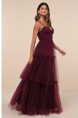 NWOT Lulus Unforgettable Poise Plum Purple Tulle Bustier Tiered Maxi Dress Sz S Photo 0