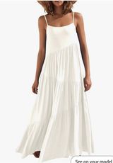 NEW Spaghetti Strap Linen Beach Vacation Maxi Dress XL White Photo 0