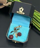 Retired JUICY COUTURE Pavè Red Cherry Charm Enameled Leaves With Box 16g Photo 0