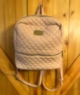 Bebe Danielle Quilted Blush Backpack Square Gold Zippers Purse. Photo 0