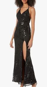 Juniors' Embroidered Sequin Mesh Lace-Up Back Gown Photo 0