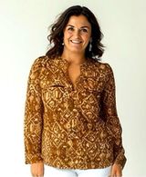 Calvin Klein Women's Geometric-Print Blouse Brown Size XL Long Sleeve Photo 0