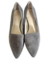 Cole Haan Light Grey Suede Pointed Toe Heeled Slip On Loafer Flats Photo 0