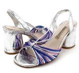 Zara Silver Metallic Block Heel Strappy Sandal Colorful Disco Shoes Size 38 7.5 Photo 0