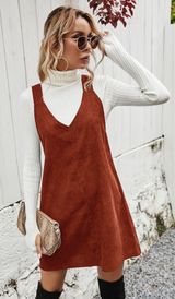 SheIn Burnt Orange Corduroy Overall Dress Photo 0