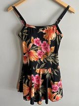 Islander Hawaiian tropical hibiscus beach coastal swim dress Black Size 8 Photo 0