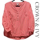 Crown & Ivy Coral Plaid Blouse Photo 0