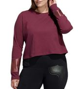 🎉 Adidas Long Sleeve Holiday Graphics Cropped Top in Victory Crimson NEW 3X Photo 0