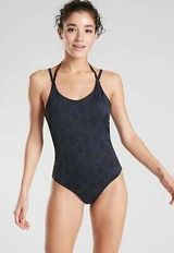 Athleta Navy Snake Keyhole One-Piece Swimsuit Photo 0
