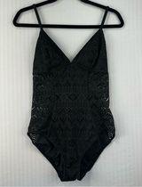 Adore Me Black One Piece Swimsuit Medium Sheer Lace Backless V-Neck Spaghetti Photo 0