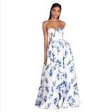 White and Blue Floral Strapless Ballgown/Prom Dress Photo 0