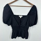 Treasure & Bond Nordstrom Black Puff Sleeve Babydoll Sweetheart Neckline Blouse Photo 0
