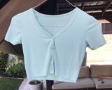 Green Button Up Crop Top Photo 0