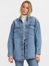 NWT LEVI’S Dylan Oversize Western Indigo Denim Jacket Shirt  Stonewash L Photo 0
