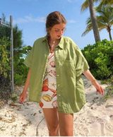 Verge Girl Sage Green Linen Button Down Shirt Photo 0