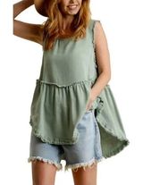 Umgee  Boho Lightweight Flowy Mint Linen Sleeveless Split Side Tank Top Large Photo 0