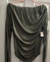 Free People Green Asymmetrical Ruched Long Sleeve T-shirt Photo 0