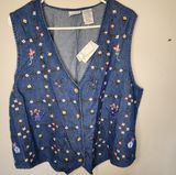 NWT Bobbie brooks 90s Streetwear Womens 2XL Floral Embroidered Denim Blue Jean V Size 2X Photo 0