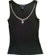 International concepts Vintage  Embellished Charm Jeweled Ribbed Black Tank Top S Photo 0