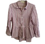 Love Notes Red White‎ Stripe Peplum Button Up Top Size L Photo 0