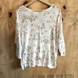 J. Jill Linen Blend Floral Print 3/4 Sleeve Knit Sweater Sz L Photo 0