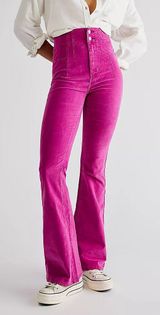 Free People We the Free Jayde Cord High Rise Flares Magenta Pink Purple NWT 28 Photo 0