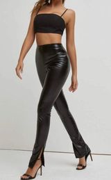 Side Slit Hem PU Leather Pants Black Size L Photo 0