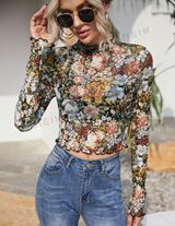 Floral Mesh Fitted Top Photo 0