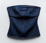 Zara blue Denim Strapless tube top with fold over detail NWOT Photo 0