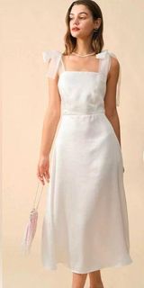 Rihoas Solid Tie Strap Midi Dress Size Medium NWT White Photo 0