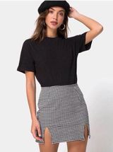Motel Rocks Houndstooth Mini Skirt Black White Slit Front Size M Midrise Photo 0