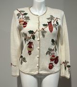 Vintage 90s Tiara International Ugly Christmas Cream Sweater with ornaments Photo 0