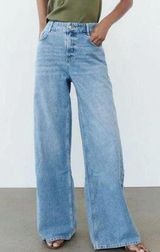 Zara mid waist ultra wide leg jeans sz 4 true to size Photo 0