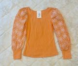 NWT Orange Flowered Sleeve Women's Top Photo 0
