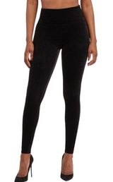Black Velvet Tummy Control High Waist Leggings - M Photo 0
