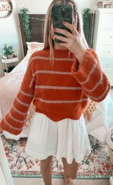 Gianni Bini Orange Fuzzy Sweater With Pink Stripes Photo 0