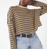 Urban Outfitters UO Jana Long Sleeve Striped Cropped Shirt Yellow/Black Size L Photo 0
